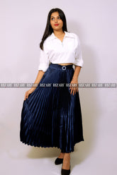 Pleated Satin Skirt
